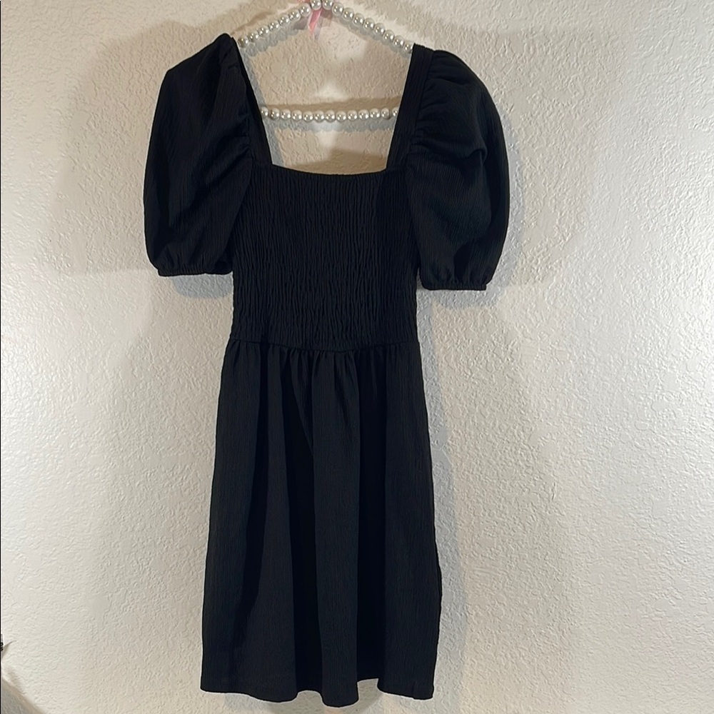H&M Square Neck Puff Sleeves Black Dress Size XS